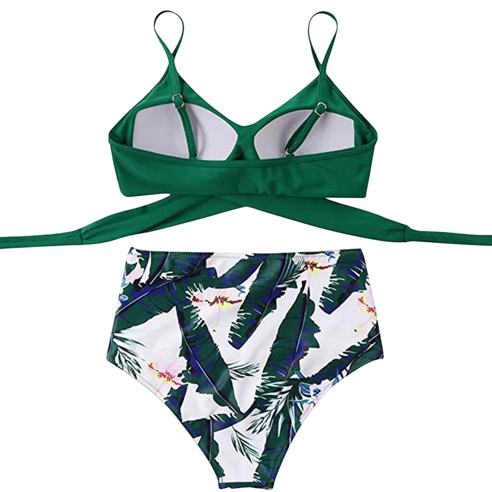 High Waist Bikini Set — Cross Front Top & Ruched Bottoms | Women's Swimwear