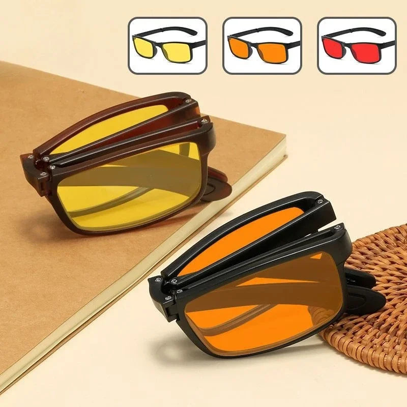Foldable Rectangular Glasses | Orange & Red Lens Options
