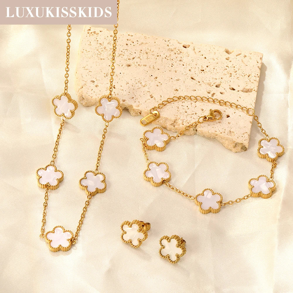 LUXUKISSKIDS Fashion Cubic Love Heart Minimalist Jewelry Set Necklace Earrings Bracelets Stainless Steel Women Party Accessories