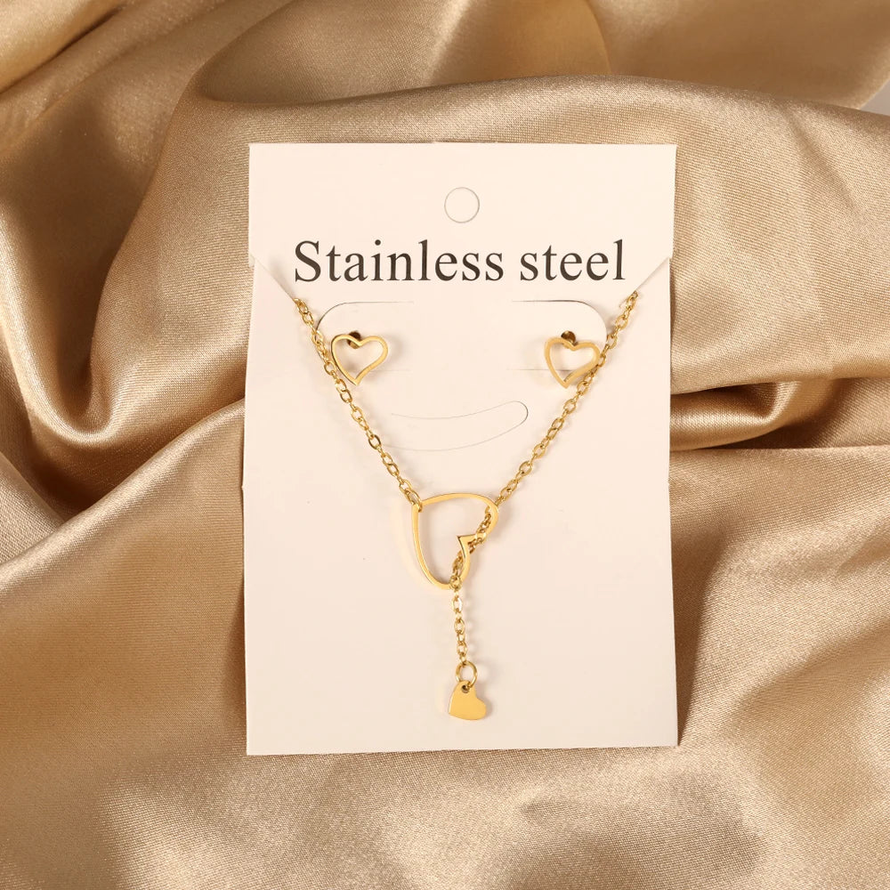 LUXUKISSKIDS Fashion Water Drop Choker Necklace Earrings Sets Stainless Steel Woman/Girls Luxury Jewelry Set Wedding Accessories