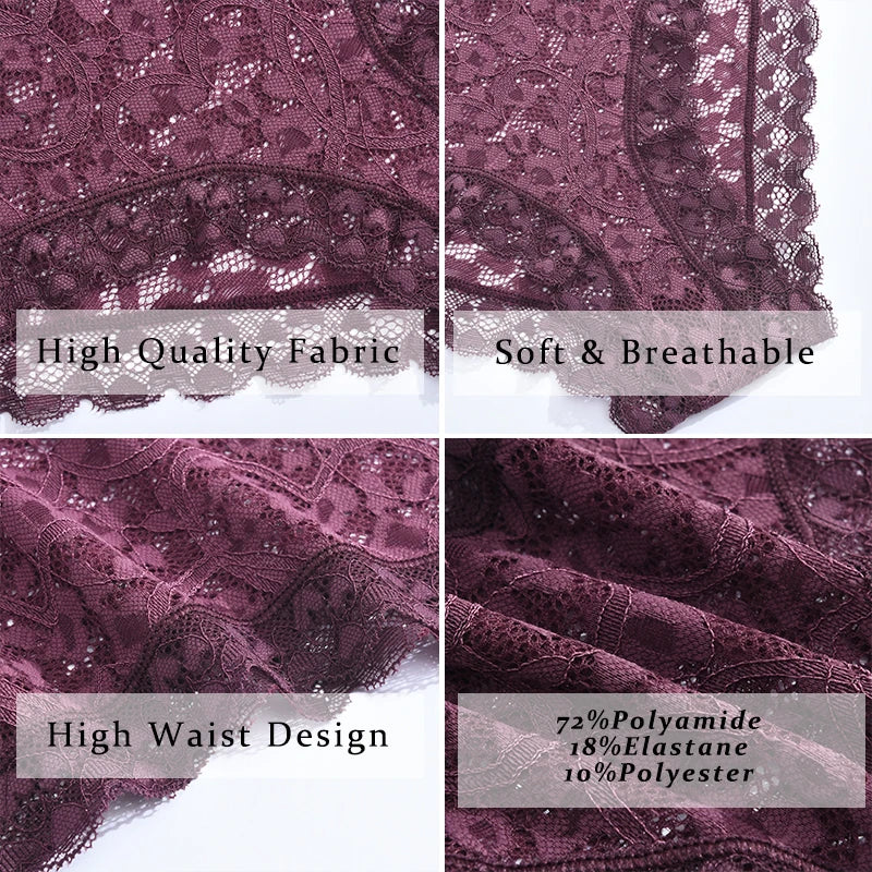 Hollow Lace Low-Rise Bikini Panty – Breathable French-Style Underwear for Women (S–XL, 6 Colors)