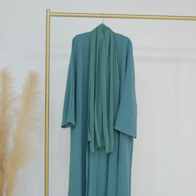2 Piece Arabia Muslim Modest Cardigan for Women Eid Dubai Hijab Kimono Abaya Dress Luxury Islam Coat Clothing Turkish Solid Robe