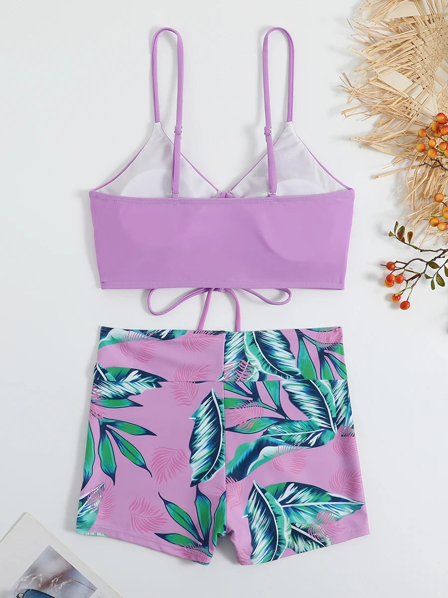 High Waist Shorts Bikini Set — Drawstring Top & Swim Shorts | Women's Swimwear