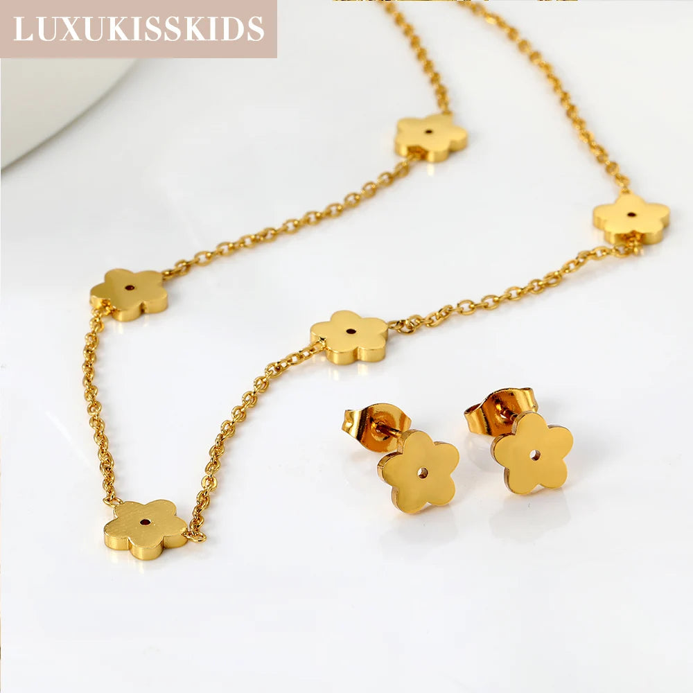 LUXUKISSKIDS Fashion Cubic Love Heart Minimalist Jewelry Set Necklace Earrings Bracelets Stainless Steel Women Party Accessories