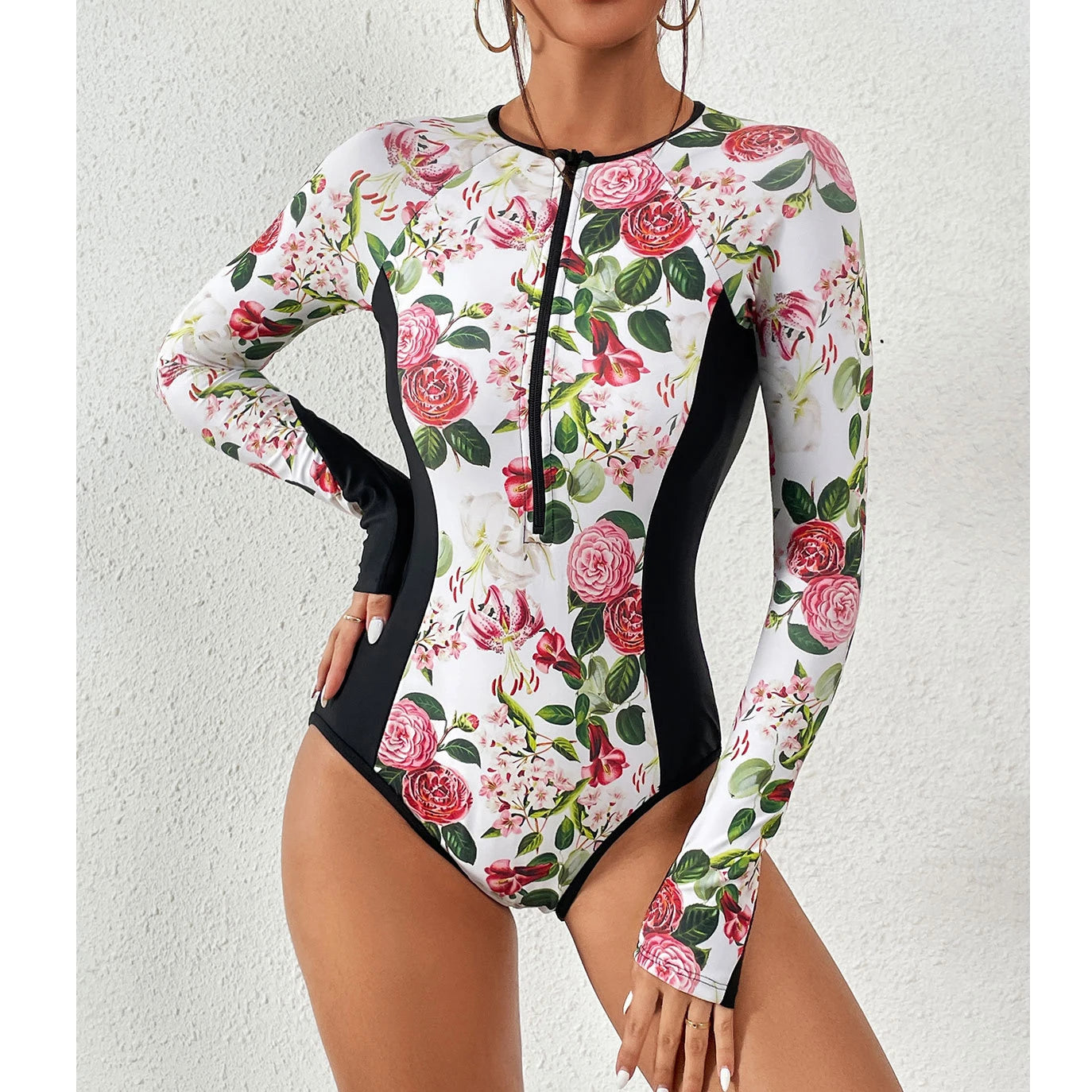 Color Block Surfing One-Piece Swimsuit — Long Sleeve Zipper | Women's Sport Swimwear