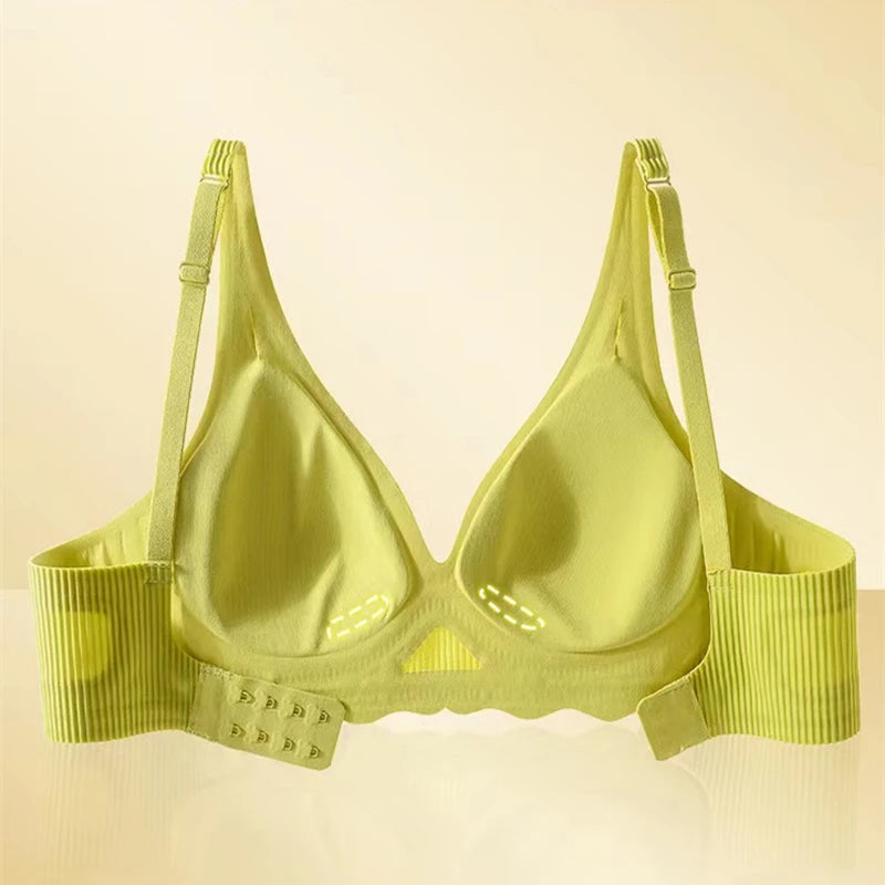 Women's Seamless Striped Push-Up Bra – Wire-Free Hollow Design | 3/4 Cup Gathered Bra
