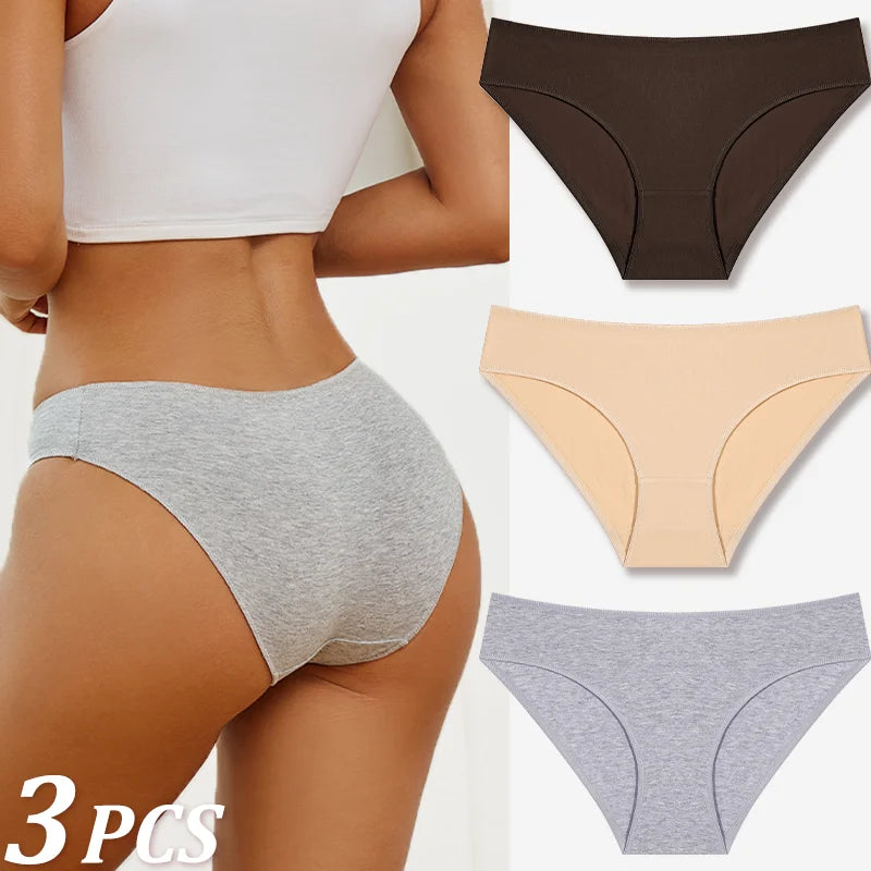 3-Pack Cotton Low-Rise Briefs – Breathable Lace-Trim Underwear for Women (S–XL, 20 Color Sets)