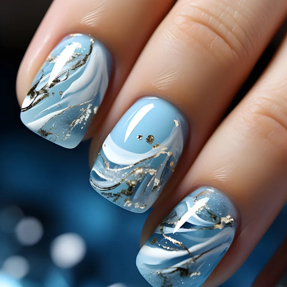 Short Coffin Press-On Nails – Stars & Moon, 24-Piece Set