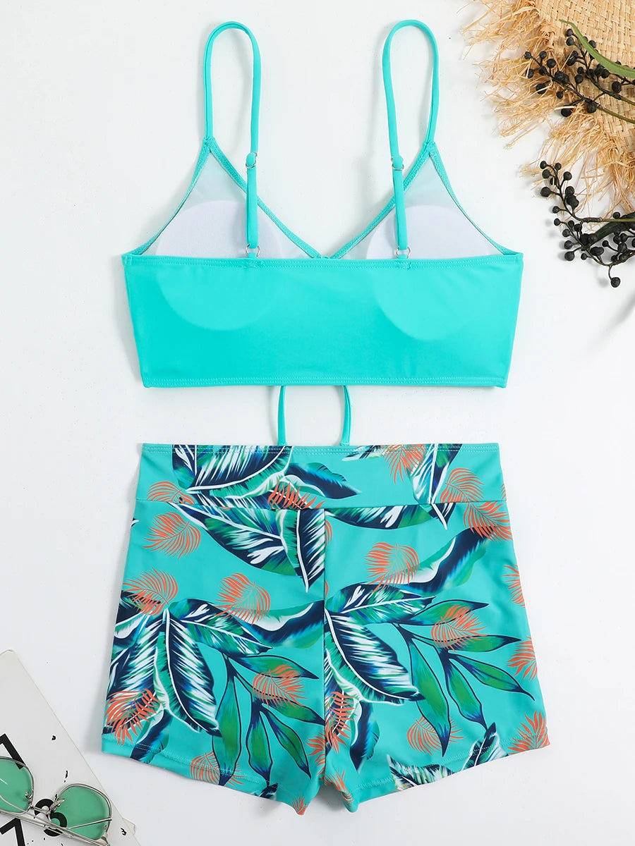 High Waist Shorts Bikini Set — Drawstring Top & Swim Shorts | Women's Swimwear