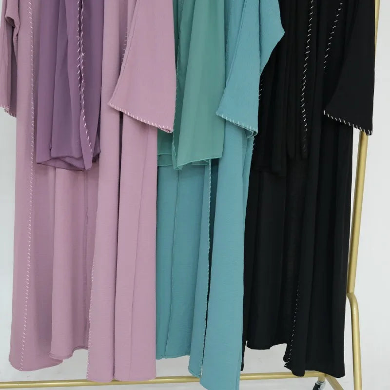 2 Piece Arabia Muslim Modest Cardigan for Women Eid Dubai Hijab Kimono Abaya Dress Luxury Islam Coat Clothing Turkish Solid Robe