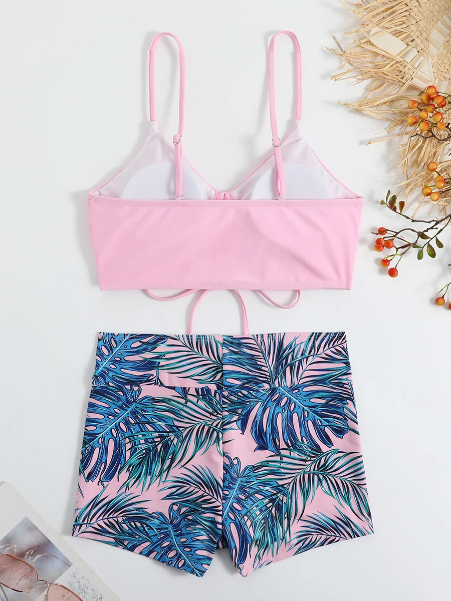 High Waist Shorts Bikini Set — Drawstring Top & Swim Shorts | Women's Swimwear