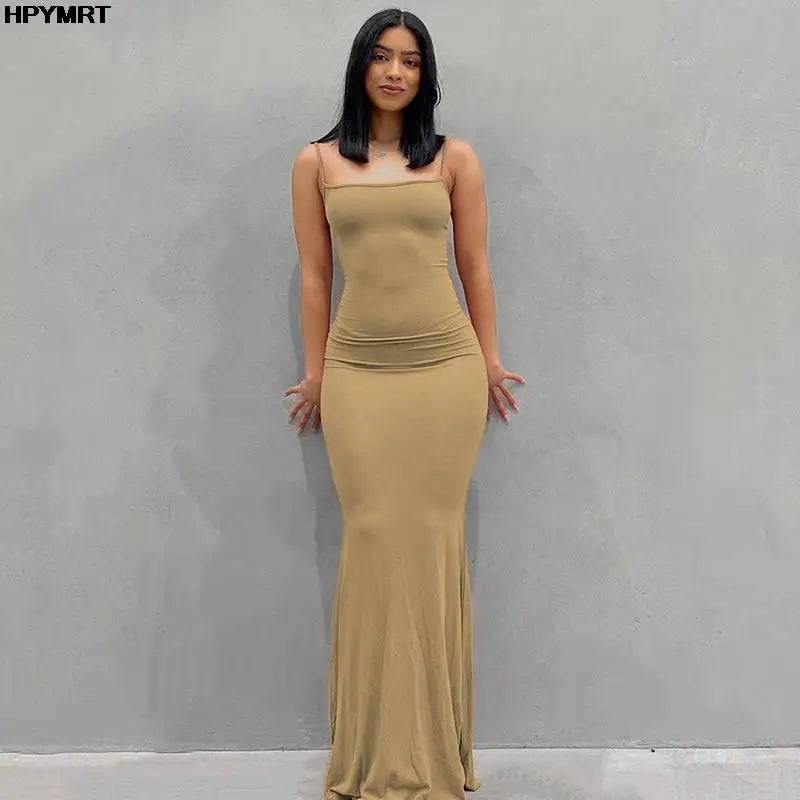 Satin Slip Maxi Dress – Sleeveless Backless Bodycon
