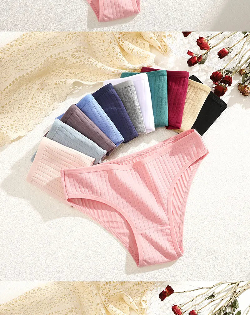 FINETOO 4Pcs Sexy Cotton Panties for Women Underwear Striped Panty Female Soft Lingeries Briefs Pantys Girl Underpant Intimates