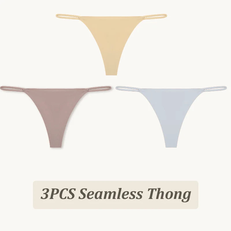 3-Pack Seamless Ice Silk Thong Panties – Low-Rise Flexible Underwear for Women (XS–XL, 25 Color Sets)