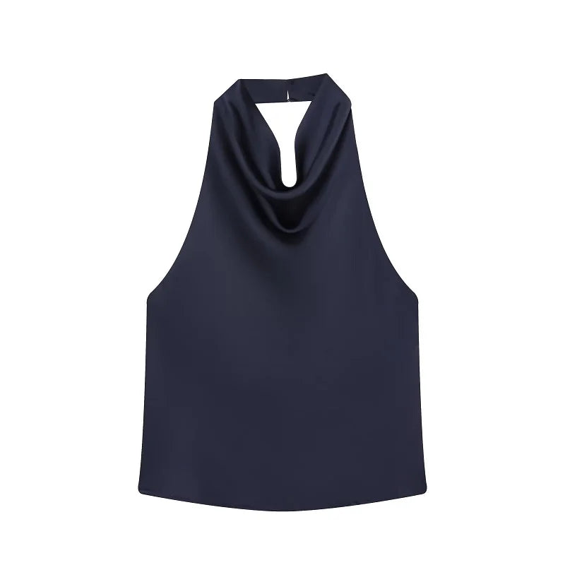 Satin Halter Cowl-Neck Backless Top — Women's Camisole