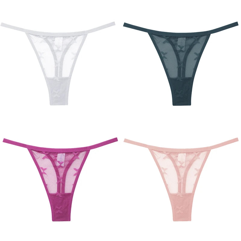 FINETOO 4Pcs/set Lace Thongs Sexy Low Waist Bikini Panties S-XL Lace G-string Underpants Comfortable T-Back Underwear Lingerie