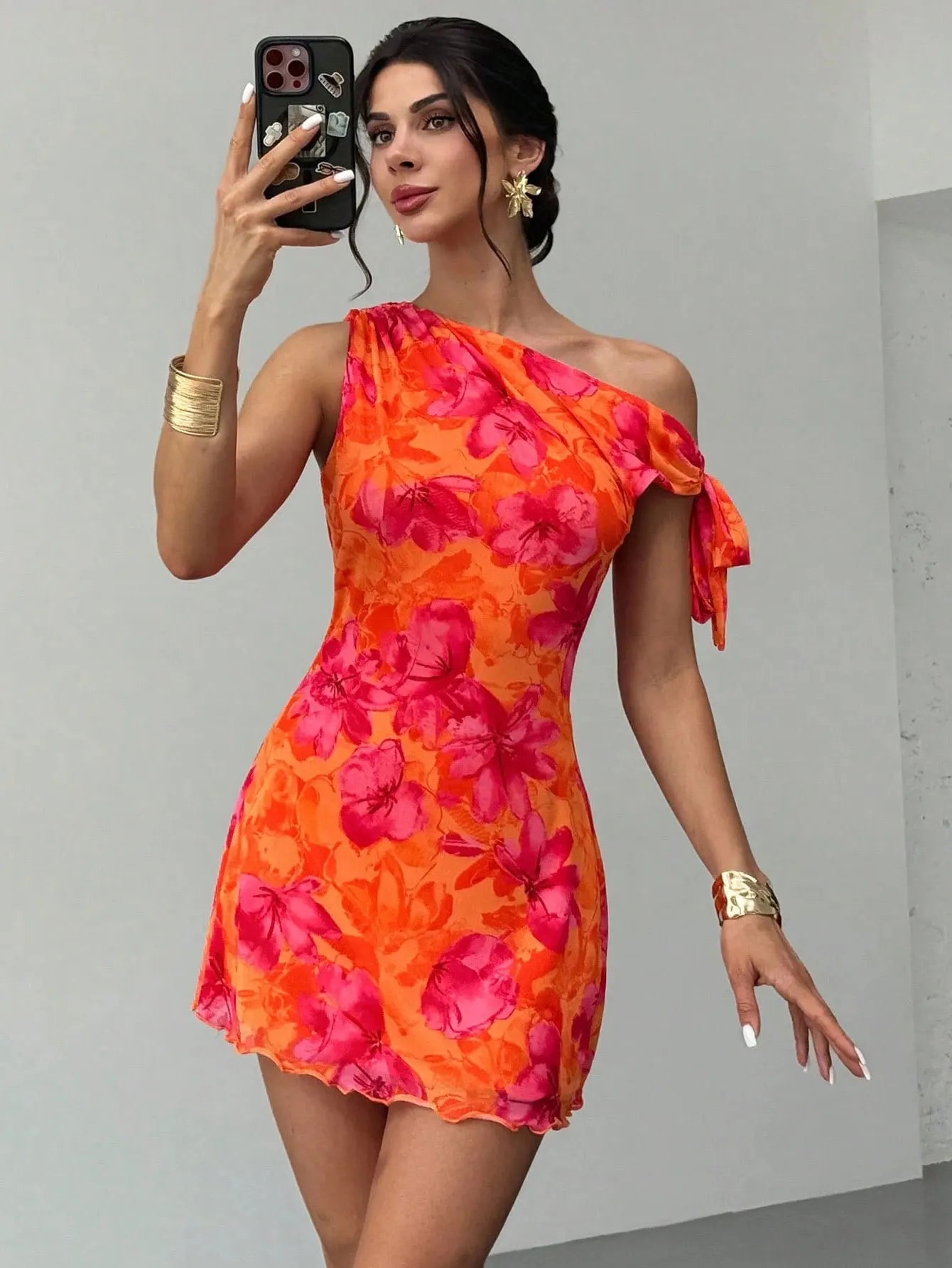 Women'S Spring Summer Floral Print Vacation Casual Off-Shoulder Slouchy Strappy Sleeveless Short Skirt Dress