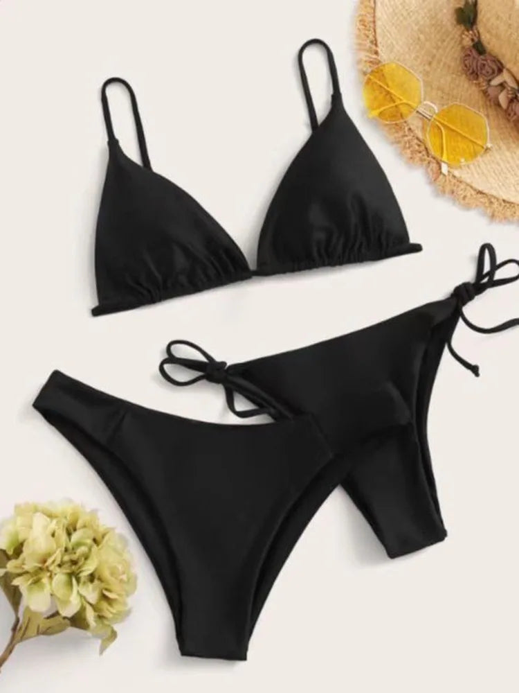 3-Piece Bikini Set — Triangle Top with Low & Mid Waist Bottoms | Women's Swimwear