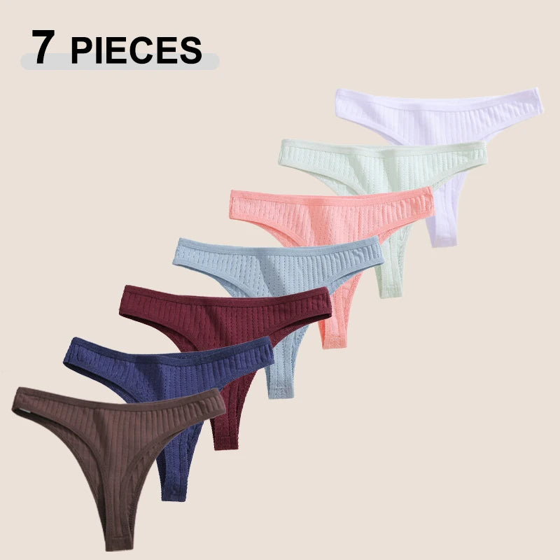 7Pcs/Set Cotton Thread Thongs Underwear Seamless Breathable Bikini T-Back G-Strings Panties Female Low Waist Sexy Lingerie S-XL