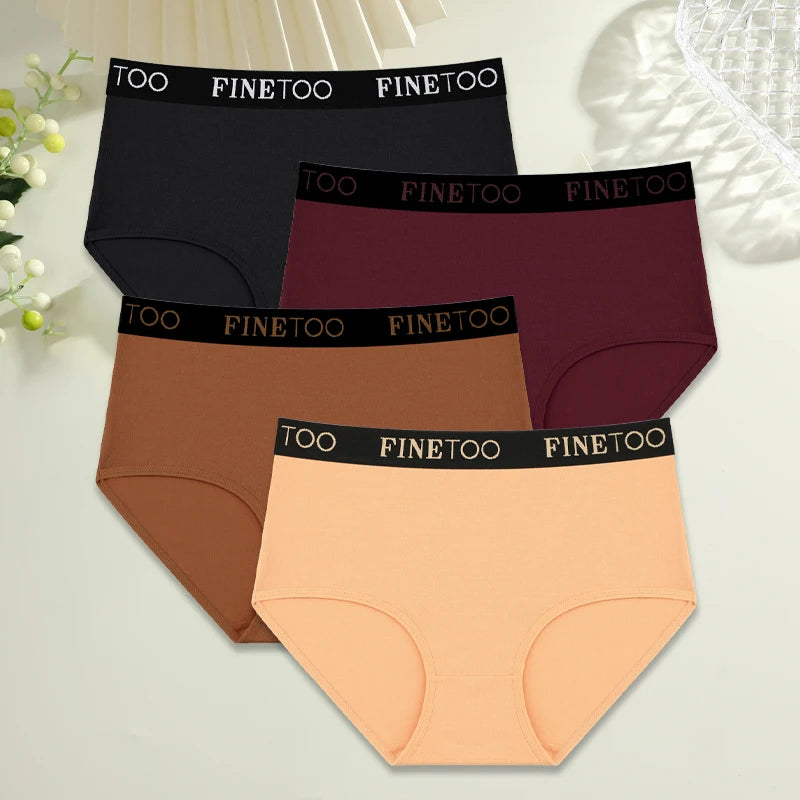 FINETOO 4Pcs Cotton High Waist Seamless Underwear Women's Breathable Elastic Belts Panties Plus Size Comfortable Lingerie S-XXL