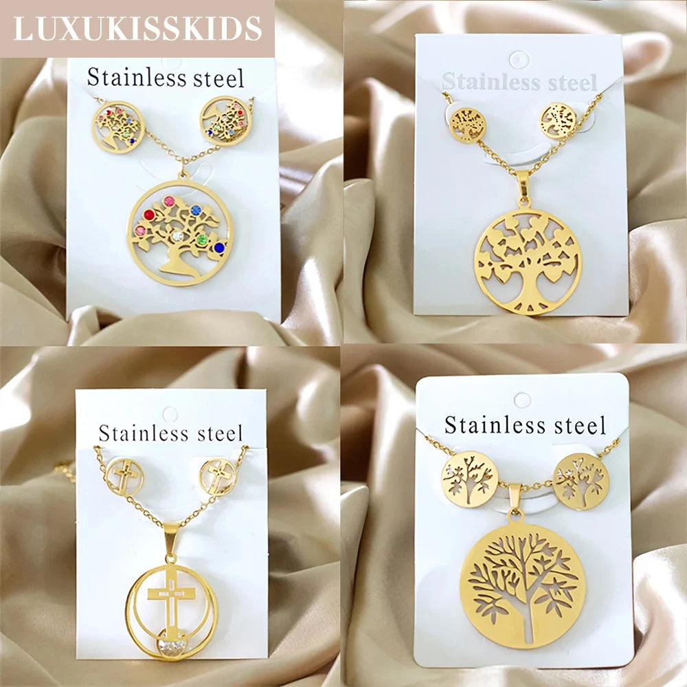 Tree of Life Jewelry Set – Stainless Steel Necklace & Earrings for Women