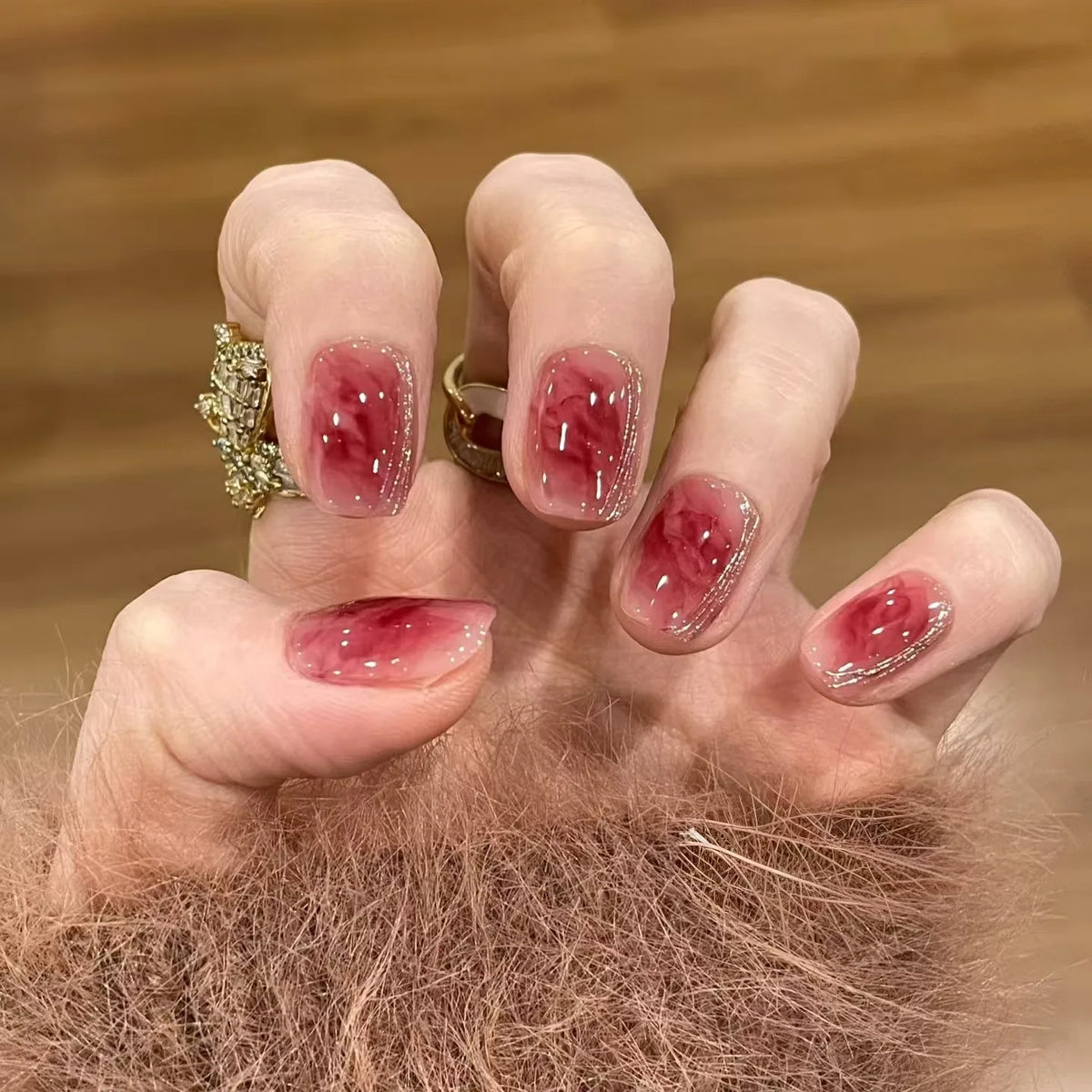 Short Square Cat Eye Press-On Nails with Glue - 24-Piece Set
