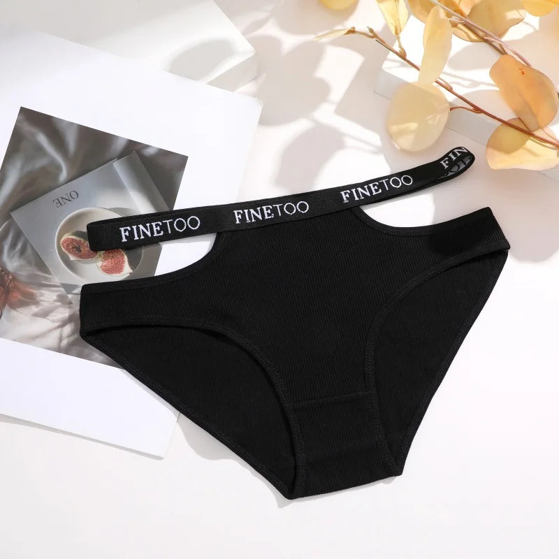 3-Pack Double Letter Belt Hollow-Out Brief Panties – Fashion Cotton Underwear for Women (S–XL, 8 Color Sets)