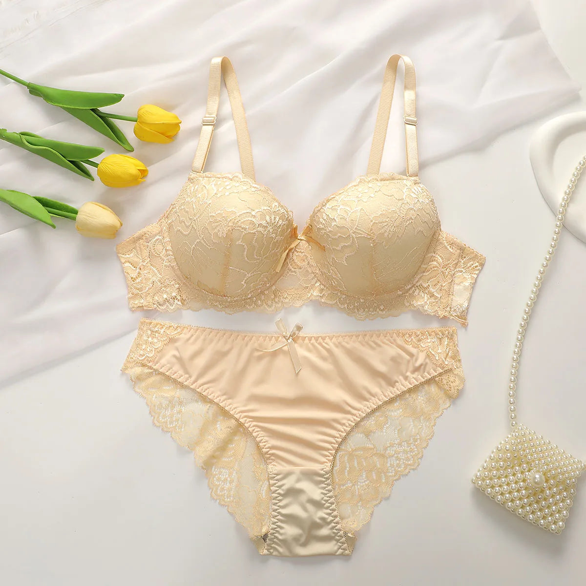 Floral Lace Push-Up Bra & Bikini Brief Set — 3/4 Cup Underwire | Women's Lingerie