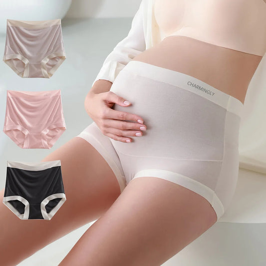 Plus Size Stretch High-Waist Maternity Panties – Thin Breathable Belly Support Briefs, 3-Pack