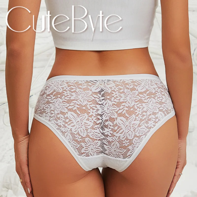 Seamless Floral Lace Brief Panties – Hollow-Out See-Through Underwear for Women (S–2XL, 6 Colors)