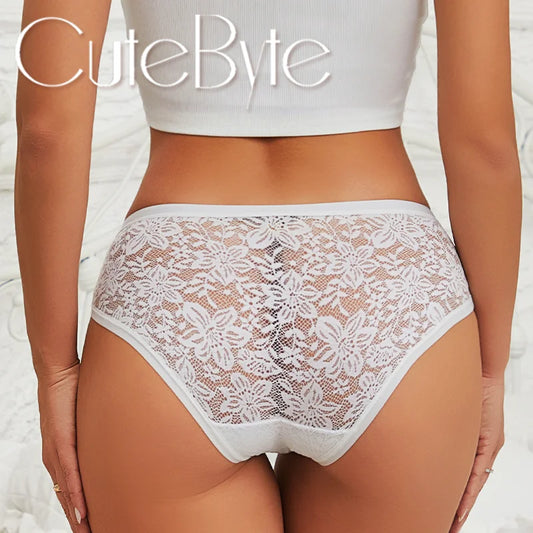 Seamless Floral Lace Brief Panties – Hollow-Out See-Through Underwear for Women (S–2XL, 6 Colors)