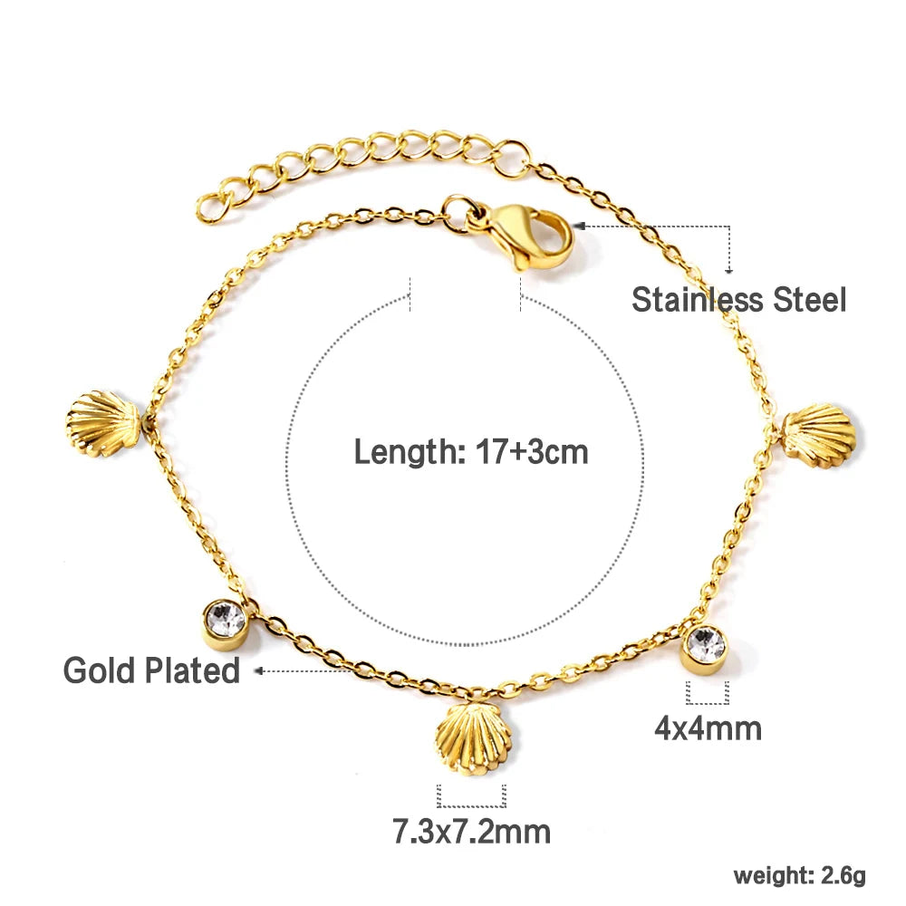 Shell Jewelry Set – 18K Gold-Plated Stainless Steel Necklace, Earrings & Bracelet for Women