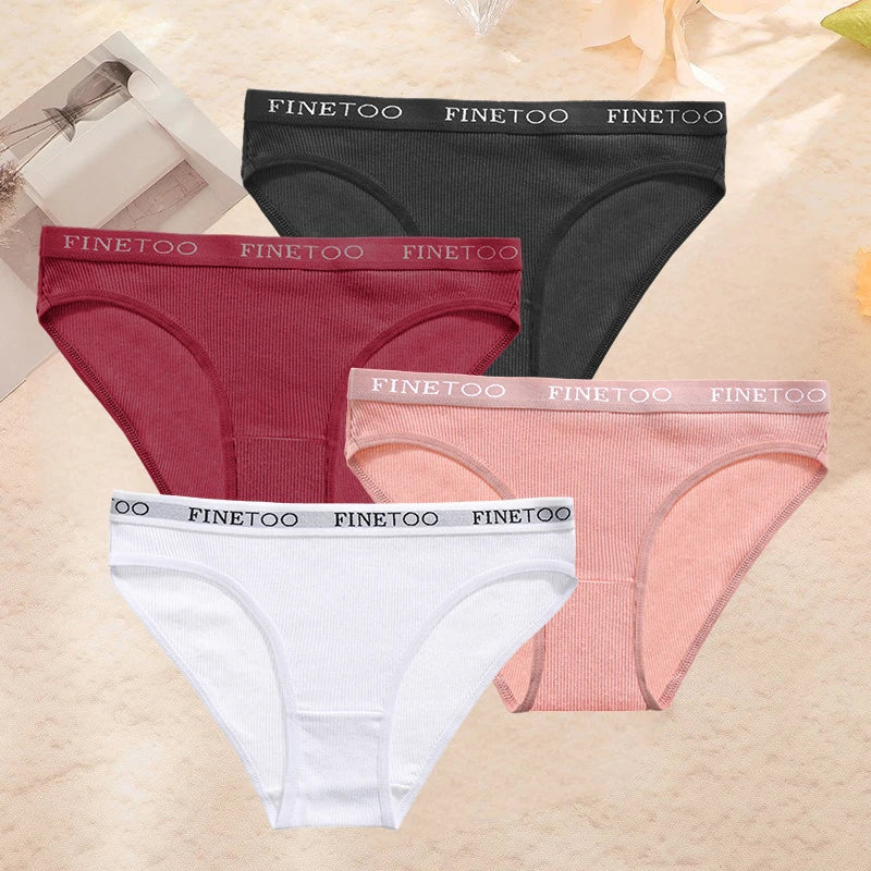 FINETOO 4PCS/Set Women's Cotton Panties Sexy Low Rise Briefs Letter Belt Underwear Female Underpants Intimates Lingerie M-2XL