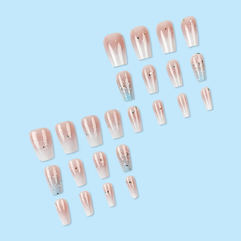 Short Ballerina Press-On Nails – Ombre Gradient Designs, 24 Pieces