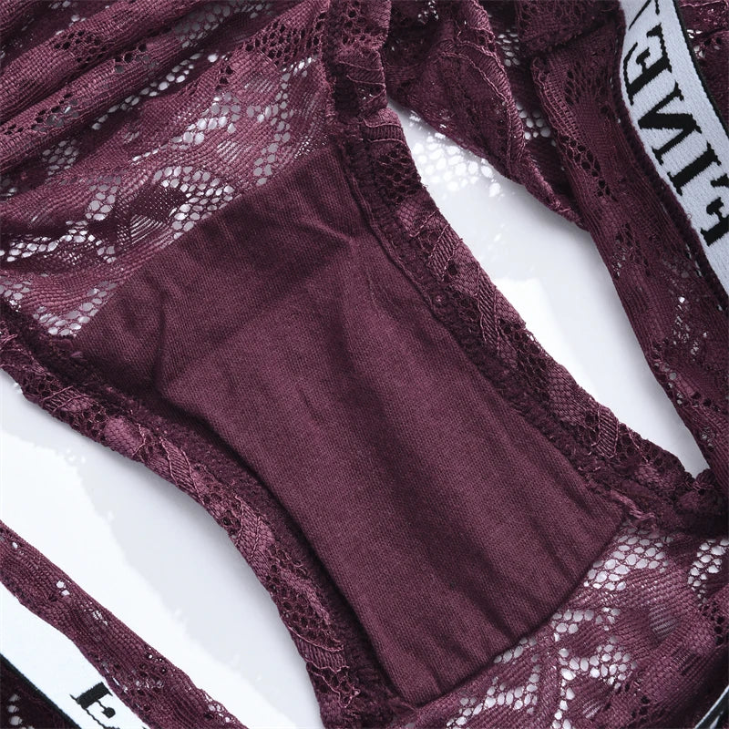 FINETOO 3Pcs Lace Hollow Out Boyshorts Underwear Women's Elastic Belt Panties Sexy Transparent Floral Briefs Breathable Lingerie