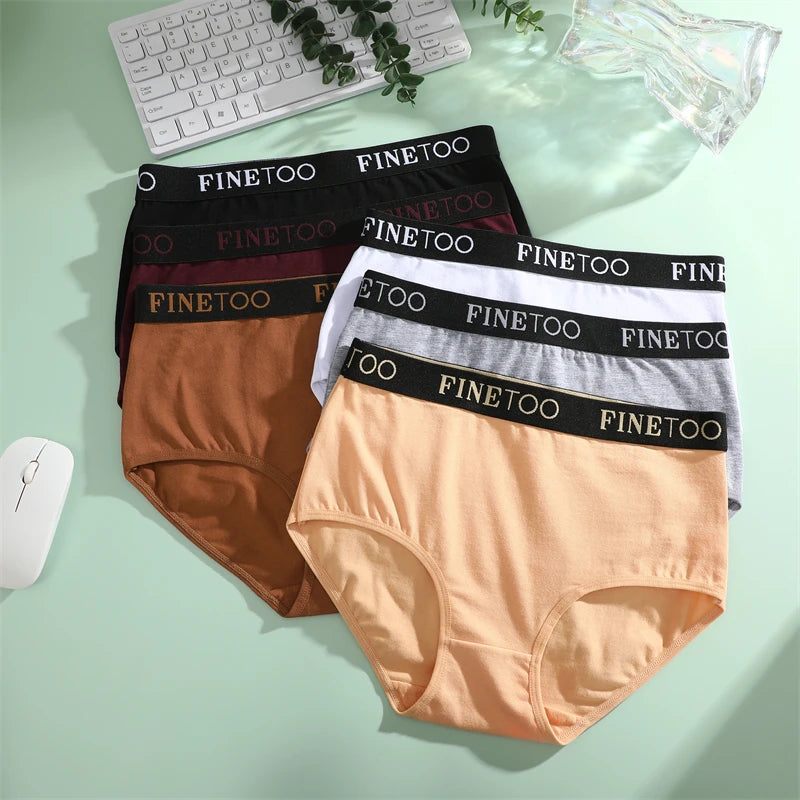 FINETOO 4Pcs Cotton High Waist Seamless Underwear Women's Breathable Elastic Belts Panties Plus Size Comfortable Lingerie S-XXL