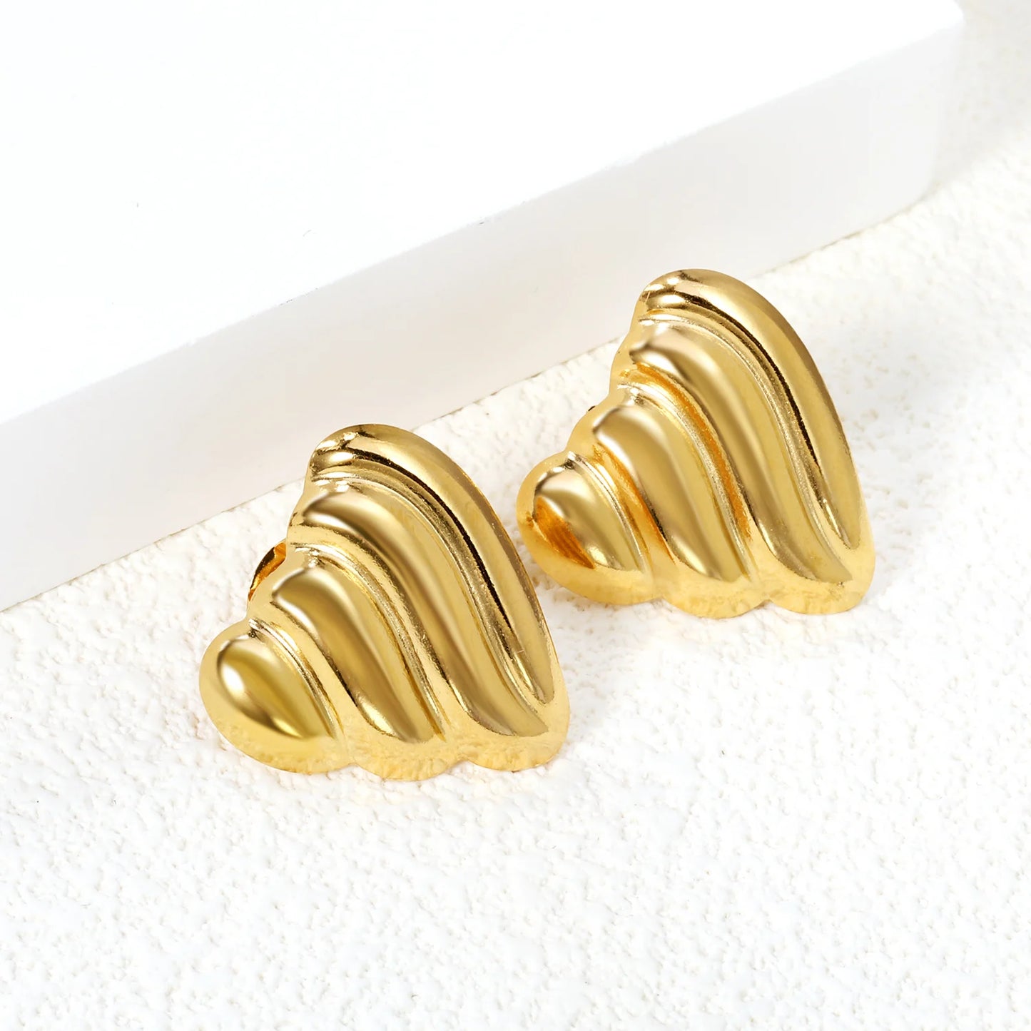 Large Geometric Stud Earrings – 18K Gold-Plated Stainless Steel Round Piercing Earrings for Women