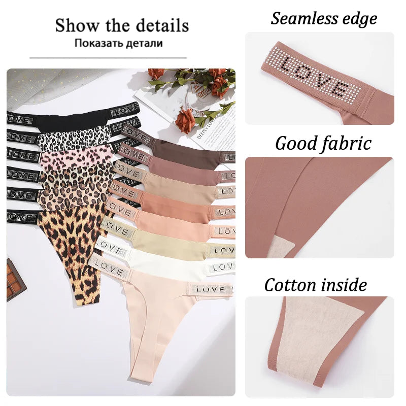 Rhinestone Letter Diamond G-String Thong – Shiny Low-Rise Sexy Underwear for Women (S–XL, 14 Styles)