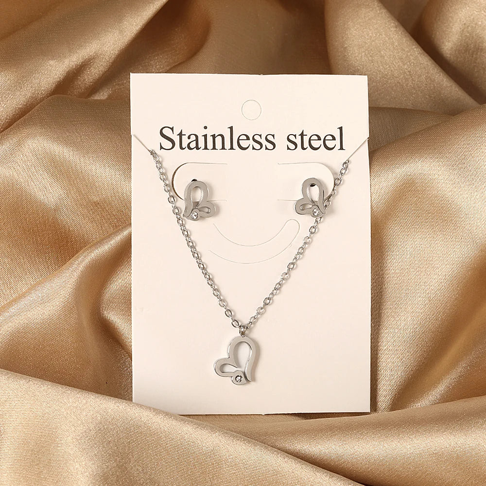 LUXUKISSKIDS Fashion Water Drop Choker Necklace Earrings Sets Stainless Steel Woman/Girls Luxury Jewelry Set Wedding Accessories