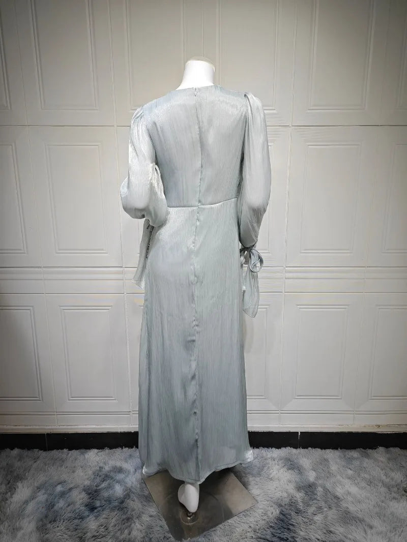 Ramadan Arabic Muslim Modest Satin Abaya for Women Elegant Eid Dubai Fit-and-flare Dress Islam Holiday Outfit Turkey Kaftan Robe