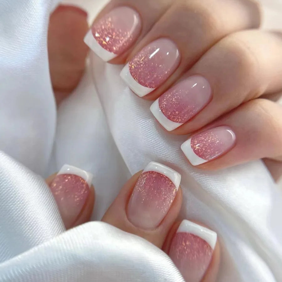 Short Ballerina Press-On Nails – Ombre Gradient Designs, 24 Pieces