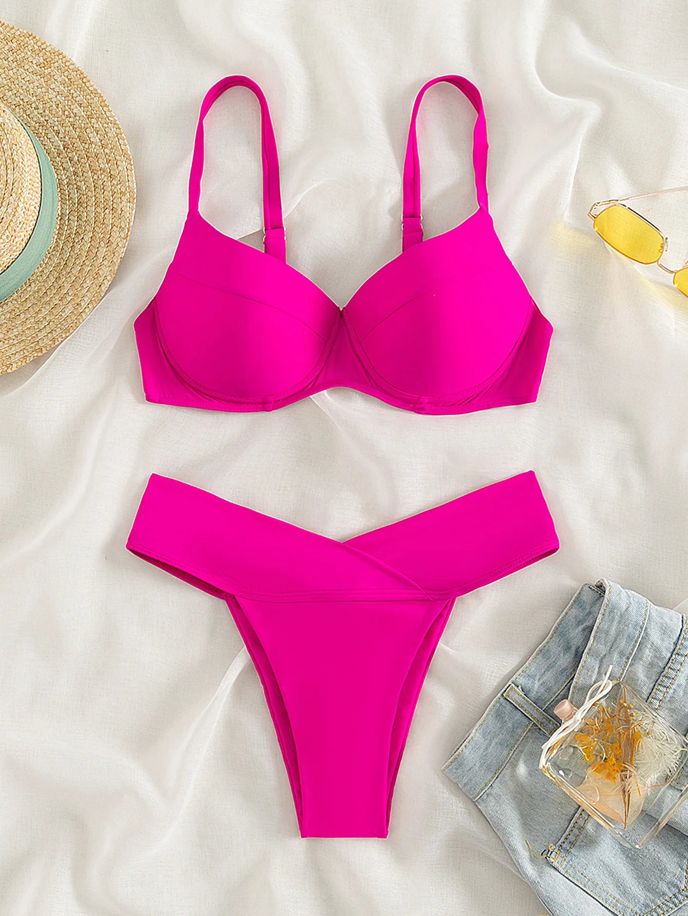 Underwire Push-Up Bikini Set — High Waist Crossover Bottoms | Women's Swimwear