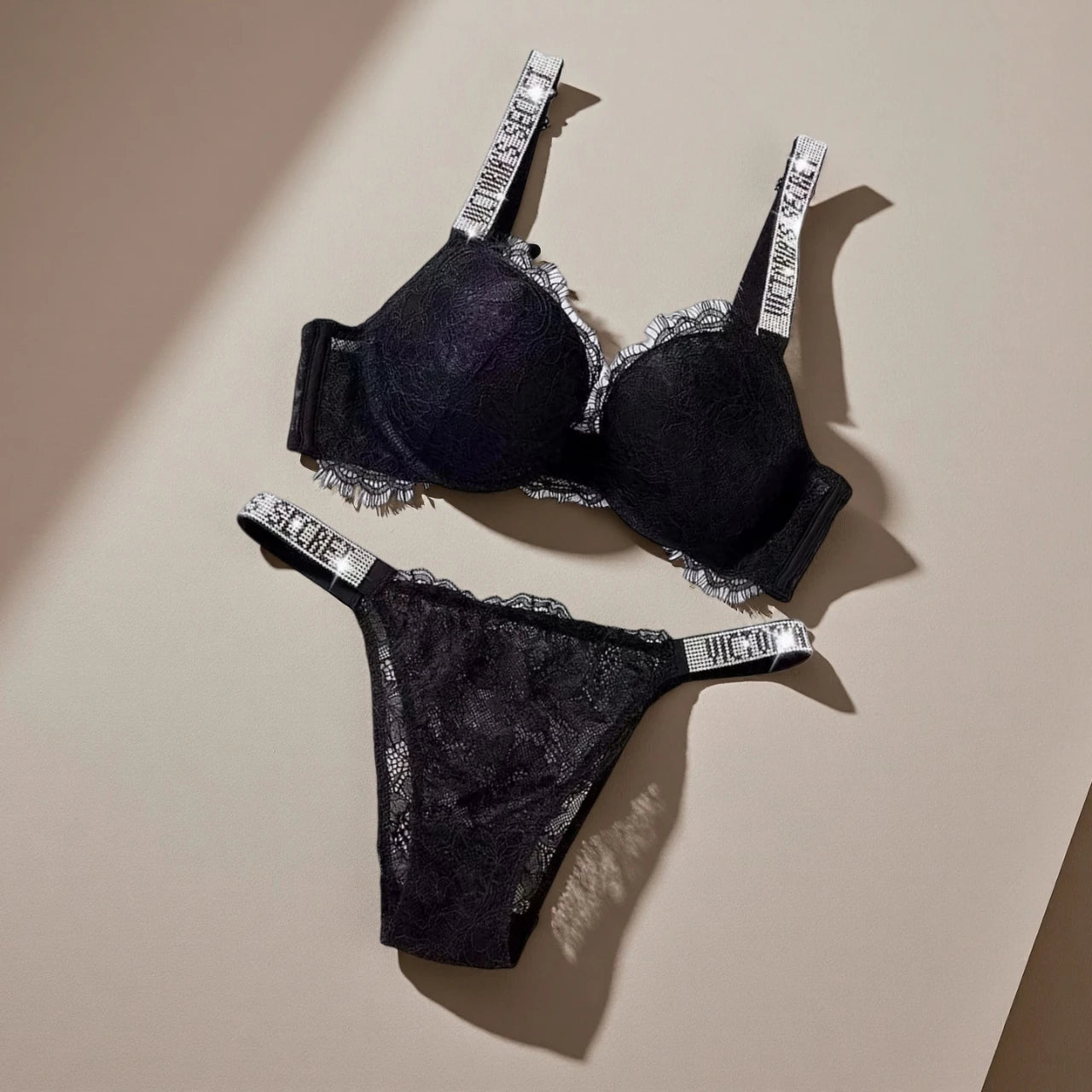 Women's Soft Gathered Padded Lace Trim Bra & Panty Set – Breathable Seamless Lingerie