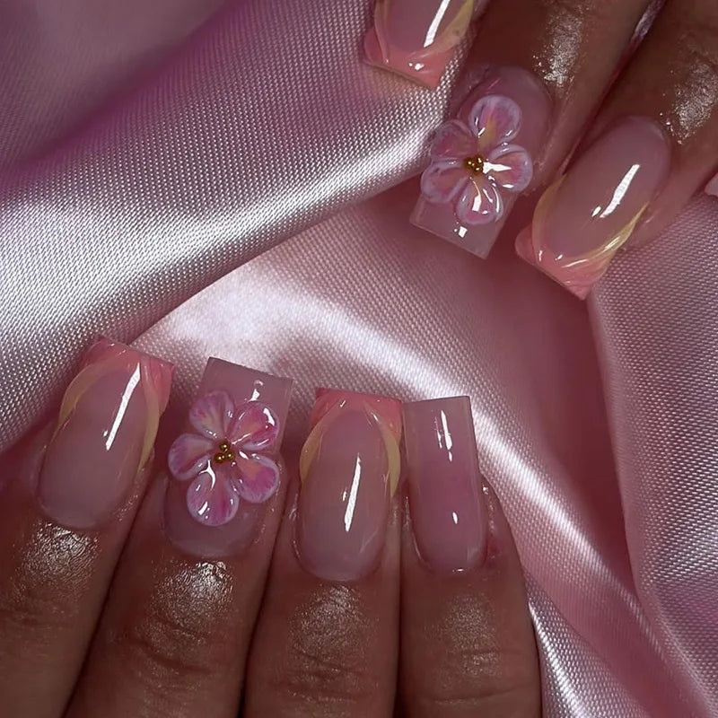 Short Ballerina Press-On Nails – Ombre Gradient Designs, 24 Pieces