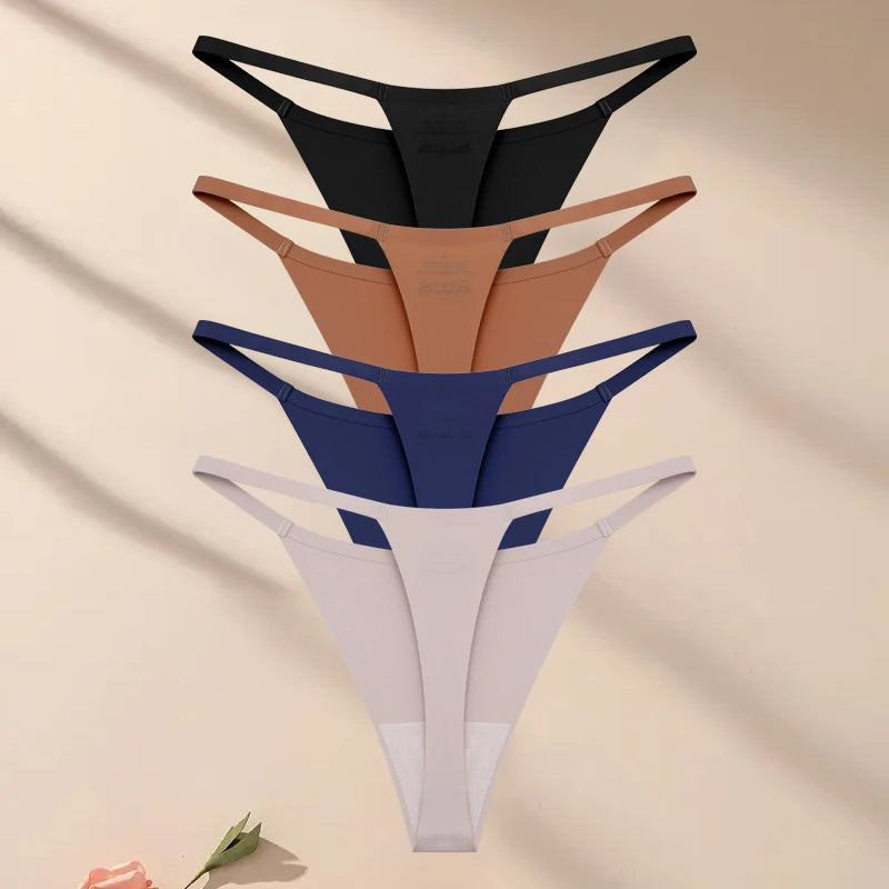 4PcsSet Seamless Ultra-thin Underwear Women Sexy Thin Belt Panties Female High Stretch Thongs Girls Breathable G-String Lingerie