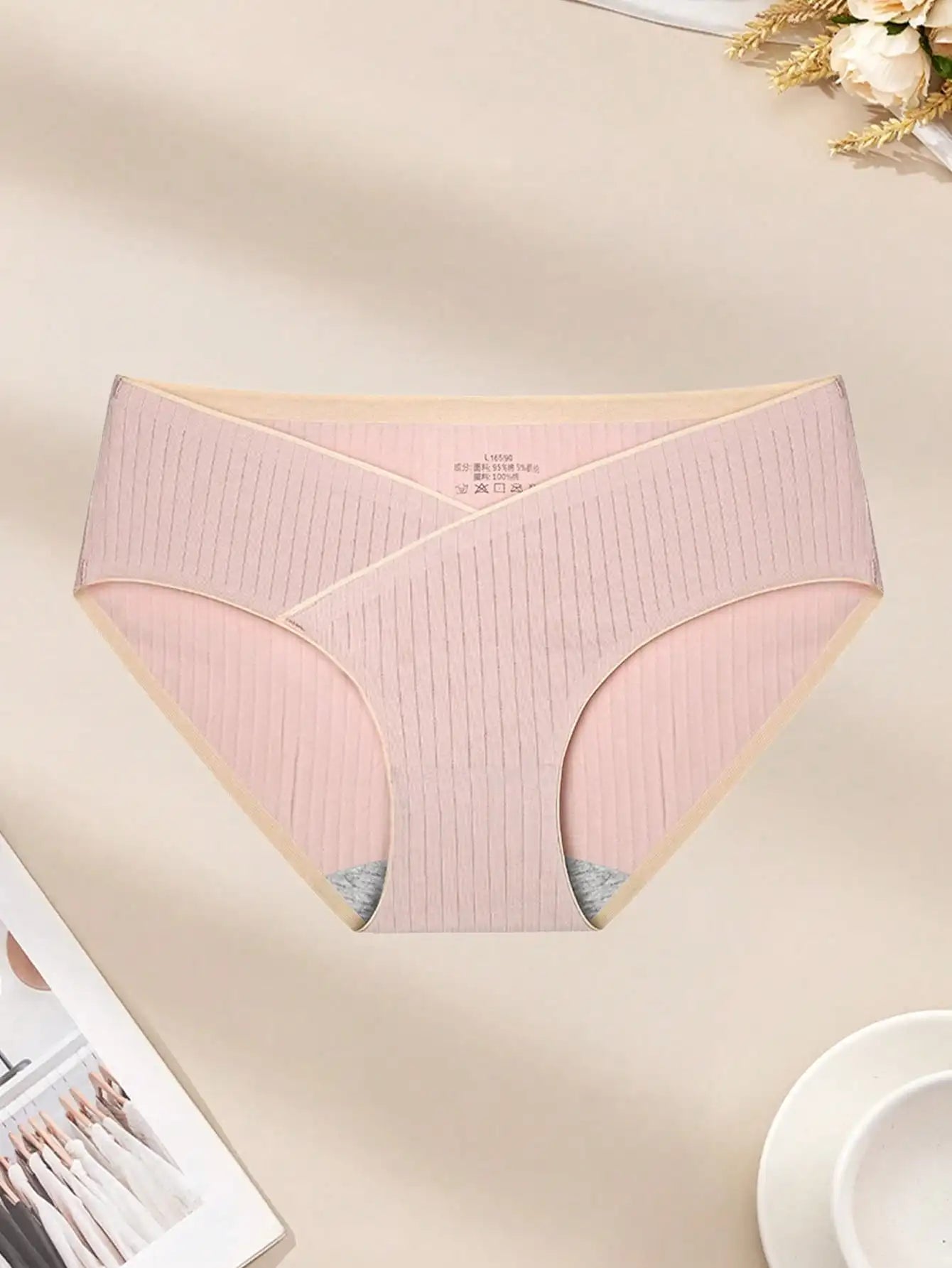 3Pcs Ribbed Cotton Maternity Underwear Low Rise V Waist  Soft Pregnancy Briefs , Ideal Summer Daily Wear Maternity Panties
