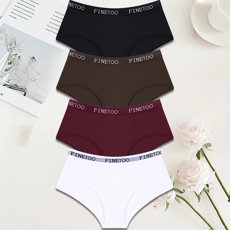 FINETOO 4Pcs/Set Sexy Hip Lifting Triangle Pants Pure Cotton Triangle Pants Low Waist Underwear FINETOO Brand Underwear 8 Colors
