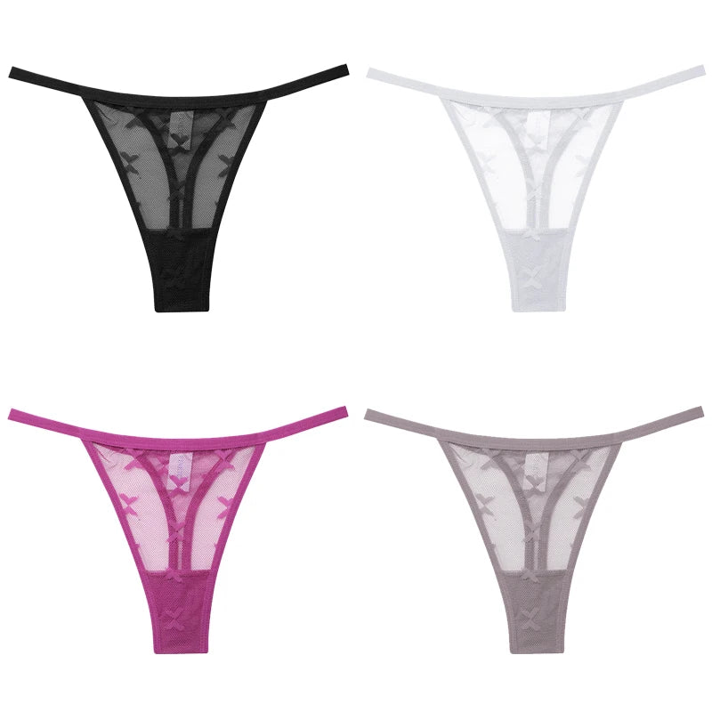 FINETOO 4Pcs/set Lace Thongs Sexy Low Waist Bikini Panties S-XL Lace G-string Underpants Comfortable T-Back Underwear Lingerie