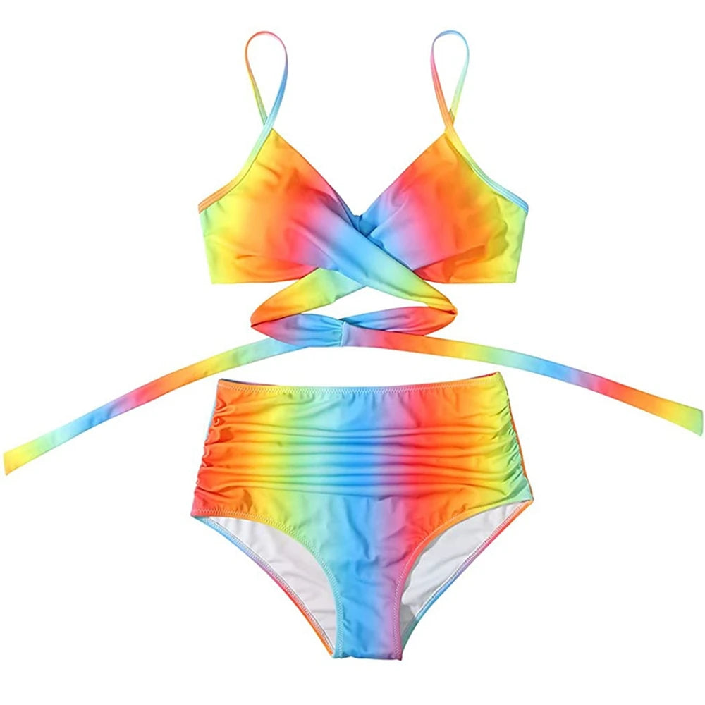 High Waist Bikini Set — Cross Front Top & Ruched Bottoms | Women's Swimwear