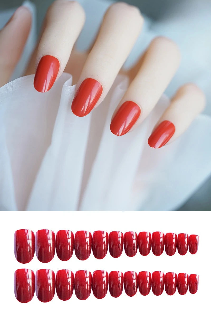 Short Squoval Press-On Nails - Glossy Solid Colors, 24-Piece Set